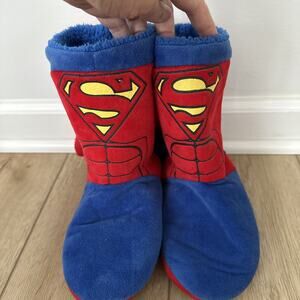 DC Comics Superman Plush Slippers Kids Sz 13-1 Cape Non Slip House Shoes